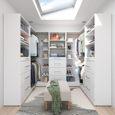 Système d'organisation modulaire en U Florence avec tringles, tablettes et tiroirs, style dalle