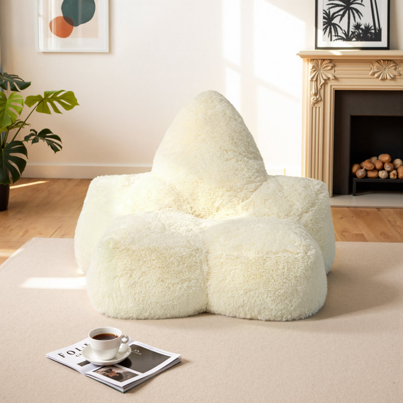 Plush Fluffy Faux Fur Star-shaped Bean Bag Chair Filled Memory Foam For Living Room, Bedroom