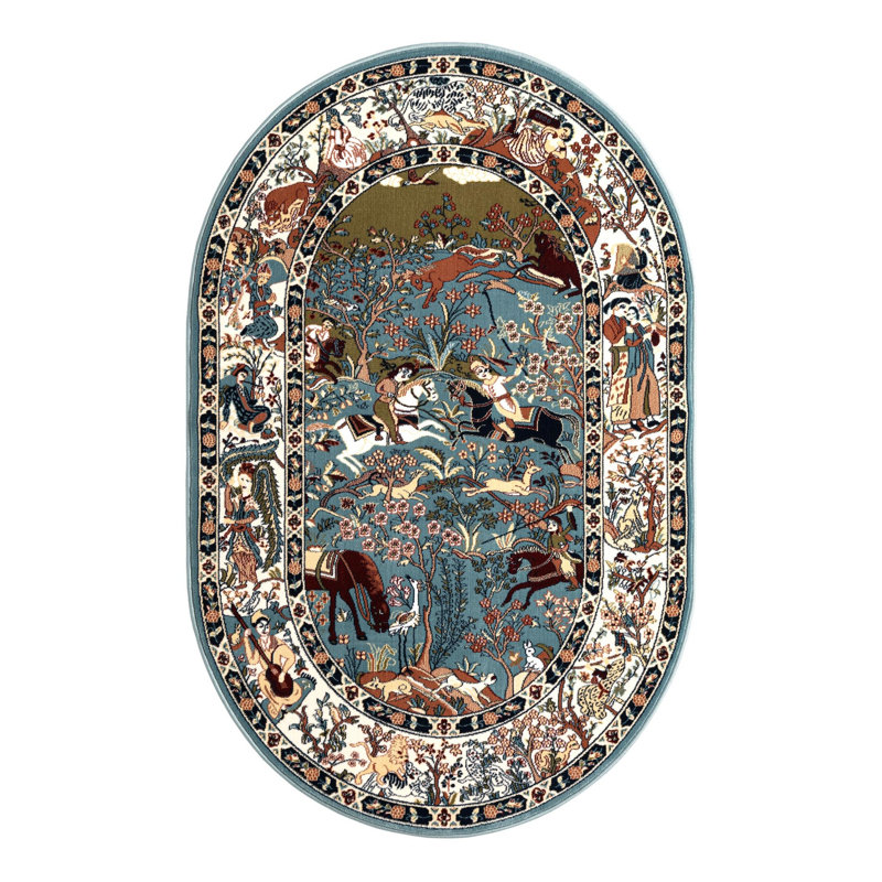 Ledger Oriental Multicolor Area Rug, Oval 4'1" x 6'1", Blue
