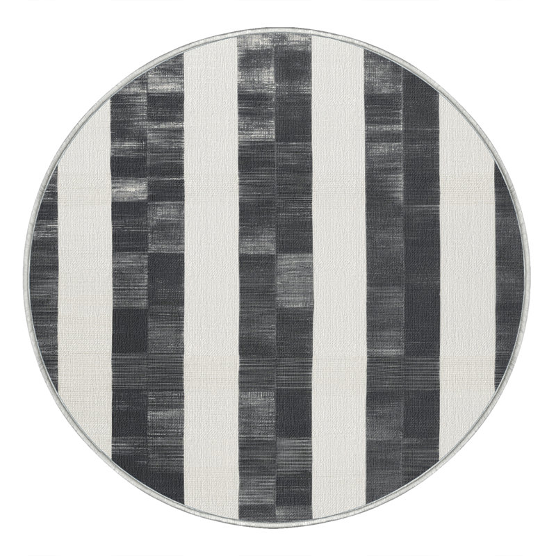 Machine Washable Checkered White Area Rug, Round 5'