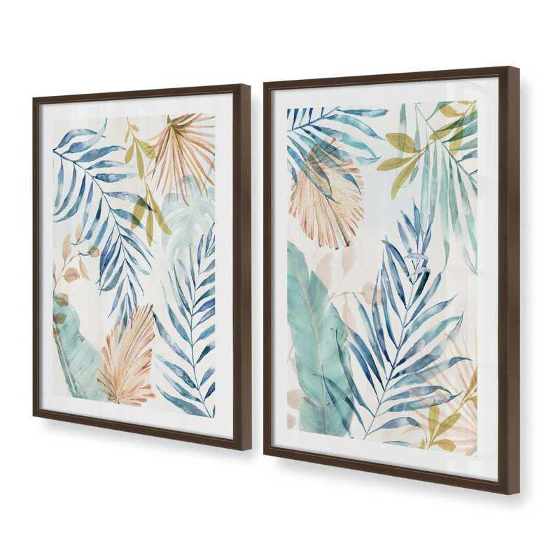Ensemble de 2 impressions sur feuilles Leafy Breeze, 18 po x 12 po, Impression encadrée, Brun Belvinder