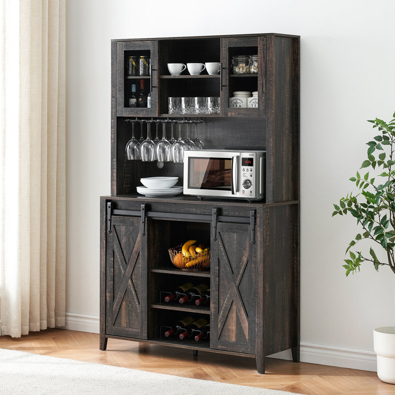 Meshah Sideboard with Bar Hutch, Black