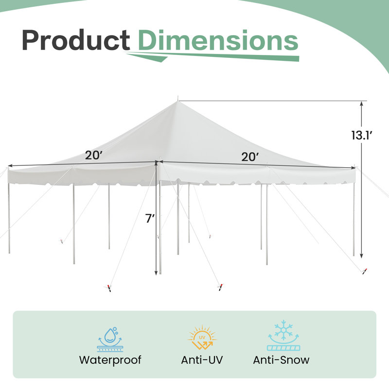 20' X 20' Pole Party Tent, Heavy Duty Pvc Outdoor Canopy, 20' x 20'