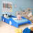 87'' Twin Size Race Car-Shaped Platform Bed With Wheels-1402428375