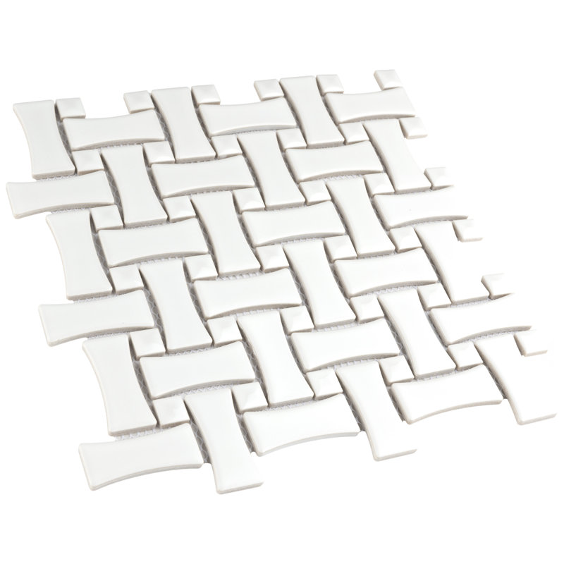 Metro Basket Weave Dog Bone Porcelain Mosaic Wall & Floor Tile, White