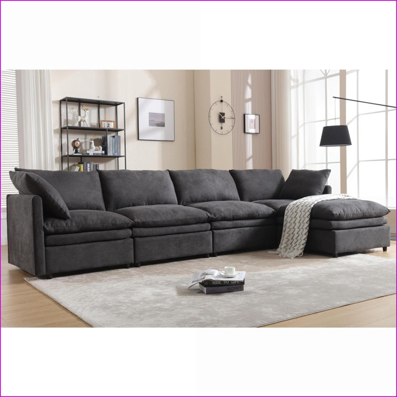 Canapé modulaire, canapé-lit modulaire en U à 5 places avec méridienne, polyester gris foncé pour le salon | Gris foncé | Bois