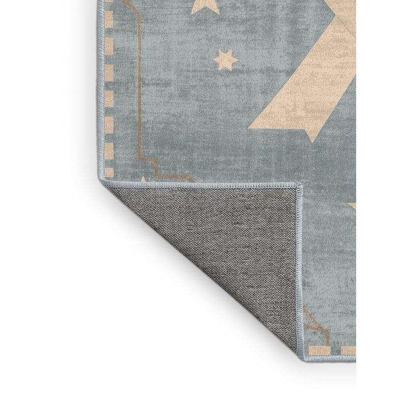 Machine Washable Tribeca July 4Th Modern & Contemporary Abstract Rug in Blue – SkyBlue Binding, 8x10