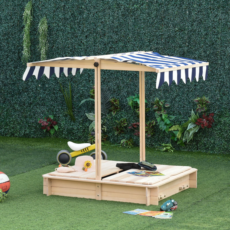 Outsunny 41.75'' x 47.75'' Solid Wood Square Sandbox, Nature Wood