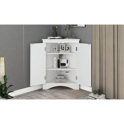 White Triangle Home Storage Cabinet With Adjustable Versatile Shelves Modern Space-Optimizing Shelving