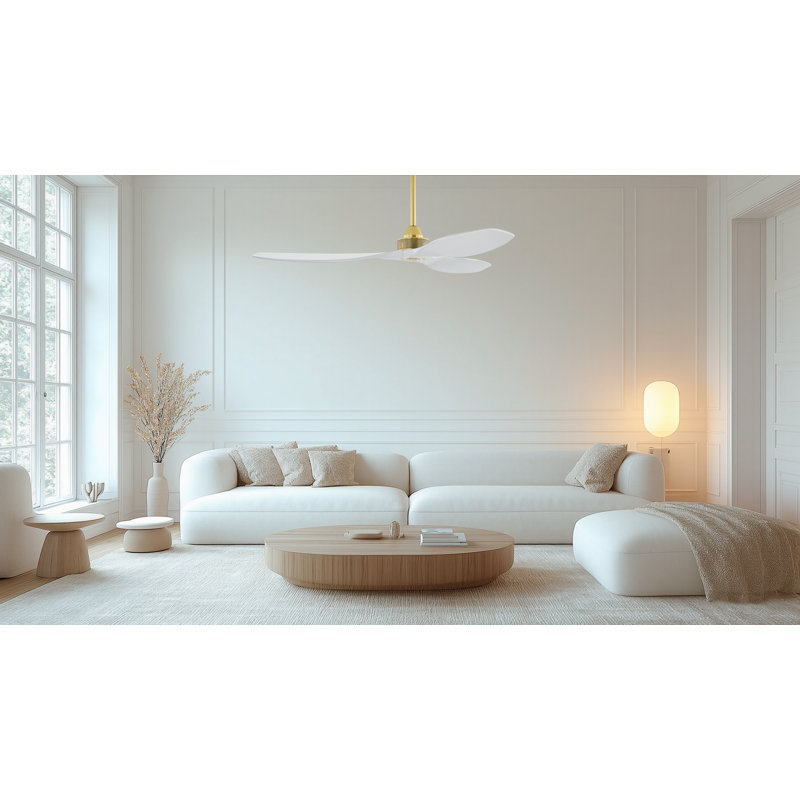 Hexanova Smart Ceiling Fan, Brushed Brass with White Blades, 60"