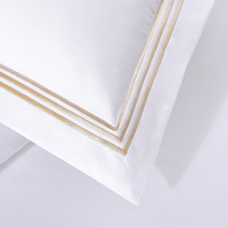Triple Luxe Sateen Duvet Cover Set , White/Gold, King Duvet Cover + 2 King Shams