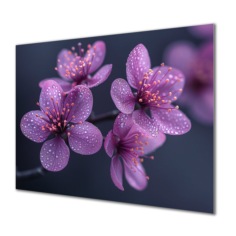  «Purple Cherry Blossom Essence - Art mural fleur de cerisier, Métal métal, H 24 po x l 32 po x P 1 po