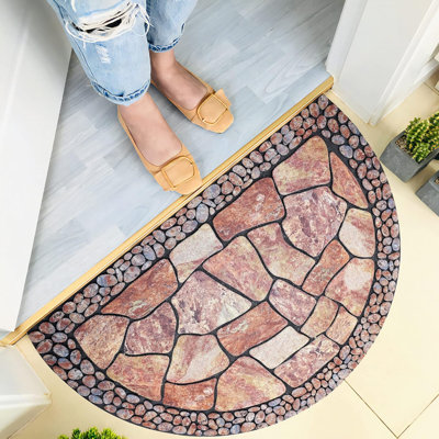 21 "x 33" heavy-duty pebble patterned door mat, semi-circular carpet for external entrances, semi-circular welcome mat for indoor doors, with anti slip rubber