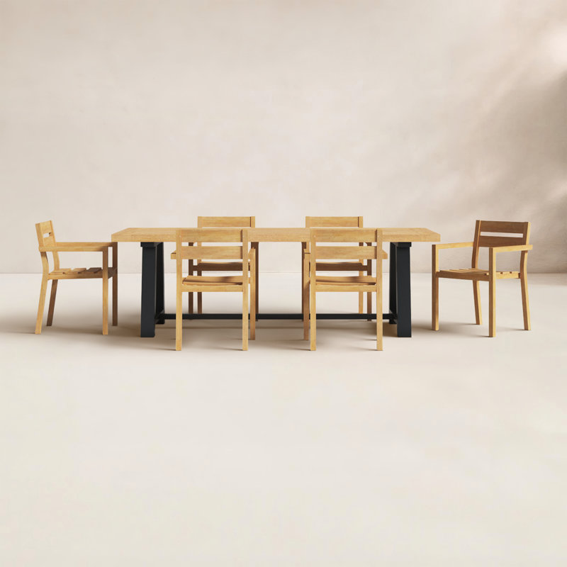 Ensemble repas d'extérieur en teck récupéré massif avec table de pique-nique et chaises naturelles Morones