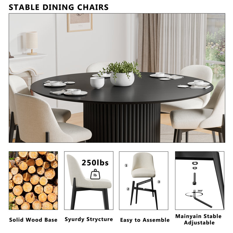 Ensemble de table ronde et chaises, Noir, H 30 po x L 60 po x l 60 po