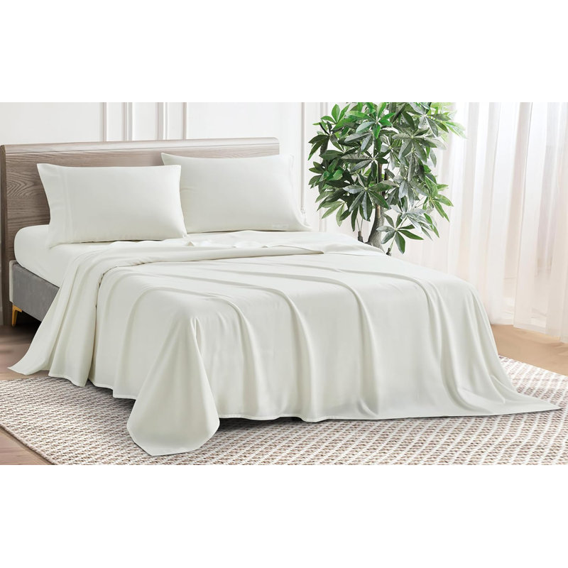 Silky Cooling Eucalyptus Tencel Lyocell Bedding Collection Sateen Sheet Set, California King, White Dove