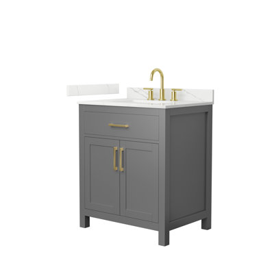 Meuble-lavabo simple autoportant 30 po avec plateau en quartz Beckett