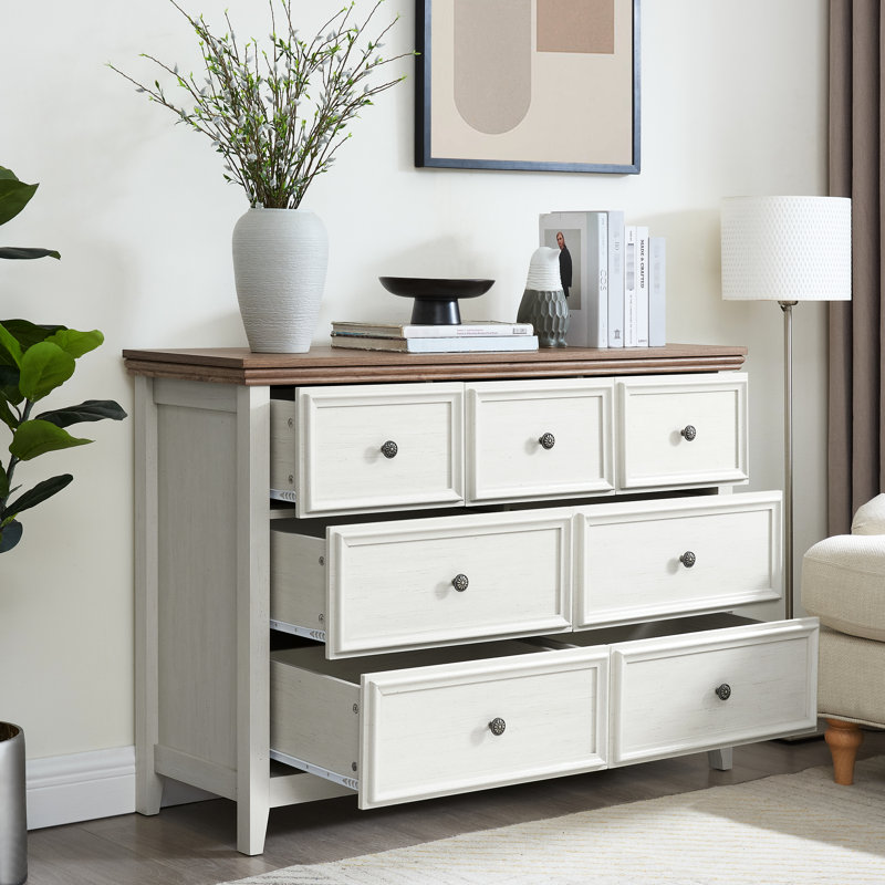 Coffre moderne 7 beige - Organisateur spacieux pour le salon avec de larges glissières et des tiroirs à glissement lisse