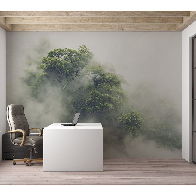 Murale paysage pelez et collez - nature brumeuse, L 115 po x L 82 po