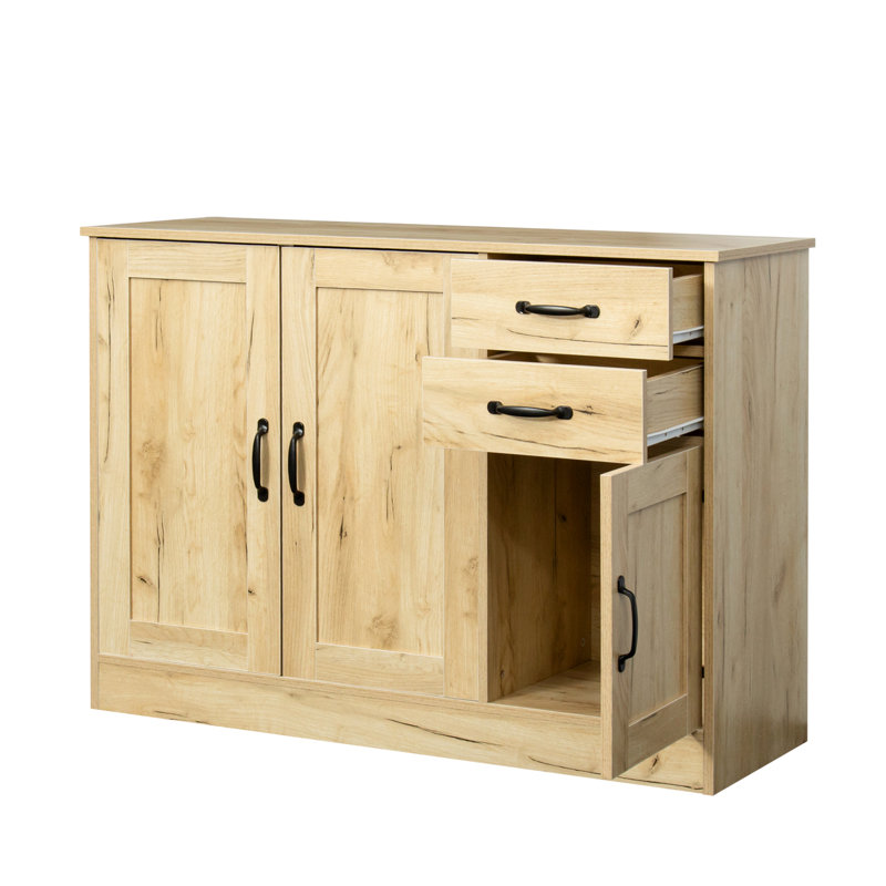 Modern Wood Buffet Sideboard With 2 Doors&1 Storage And 2Drawers -Entryway Serving Storage Cabinet Doors-Dining Room Console, 43.3 Inch, Oak