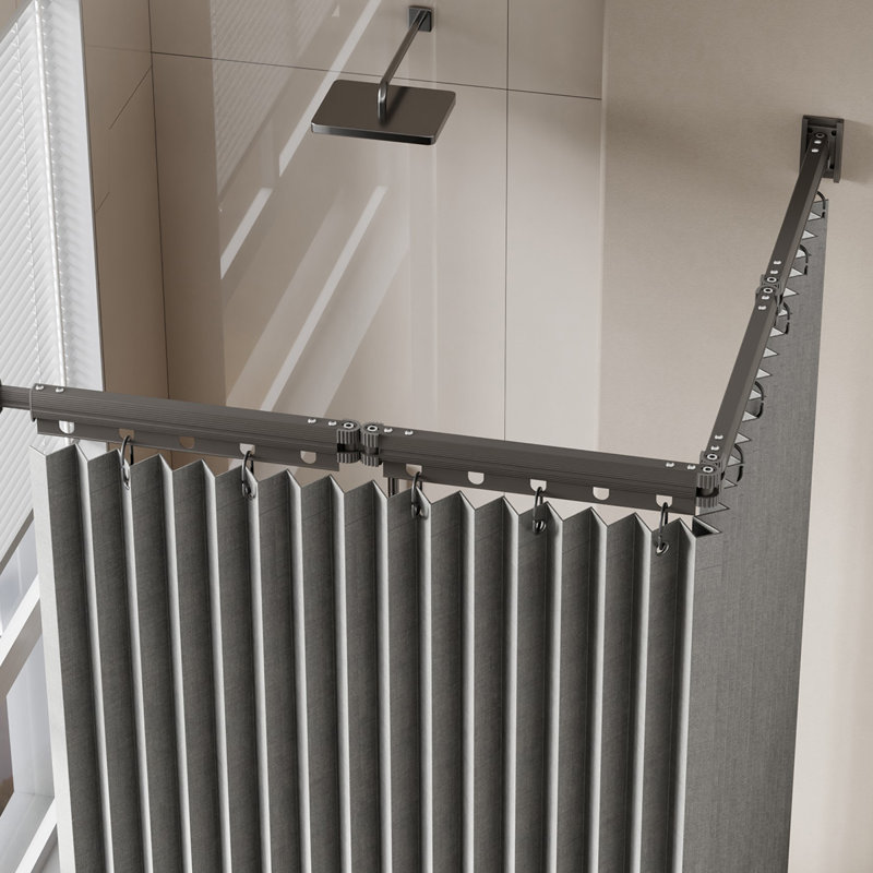 Ensemble de rideau de douche et tringle mural pliable