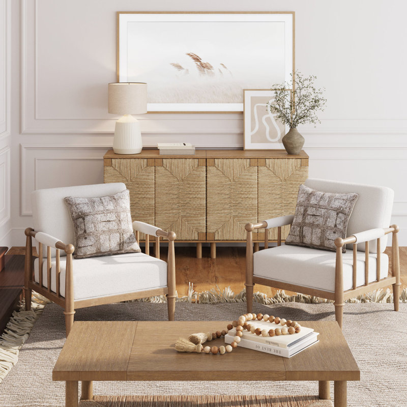 Boucle Accent Chair Rounded Wood Frame