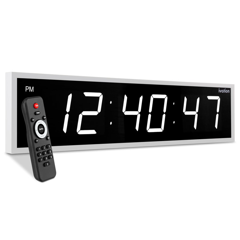 Horloge murale numérique à DEL, H 8 po x l 24 po x P 1,75 po, Blanc