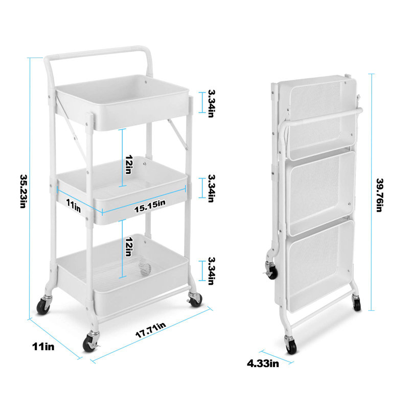34'' H x 15'' W Utility Cart with Wheels, White