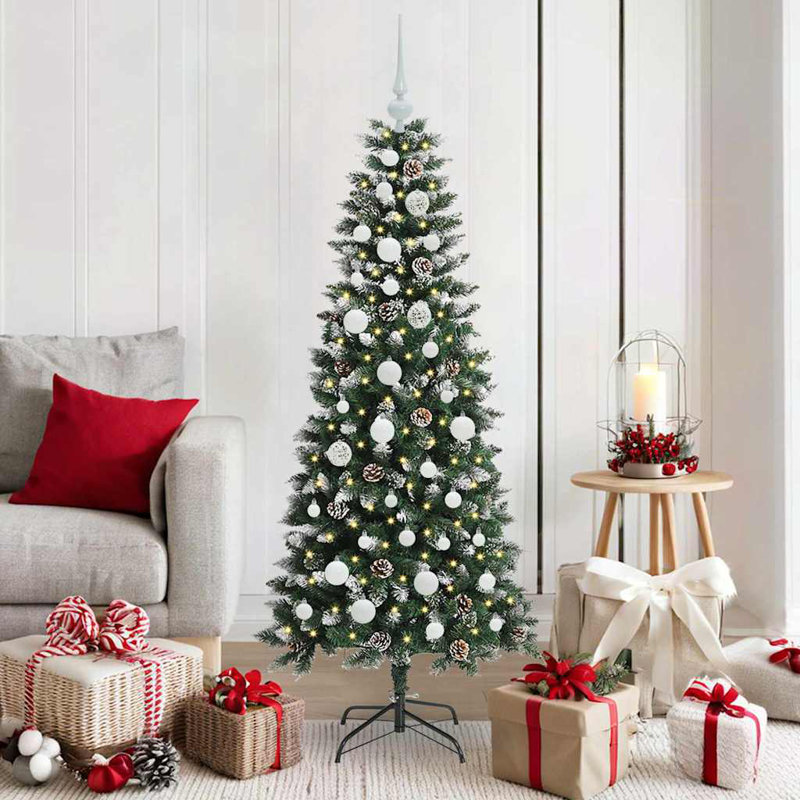 Artificial Christmas Tree with 150 LEDs Green, 4.92' H, White