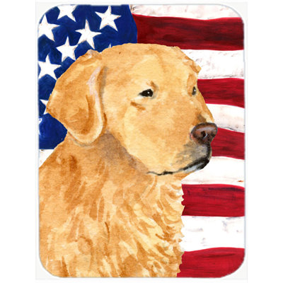 Trinx Patriotic USA American Flag with Golden Retriever Glass Cutting Board