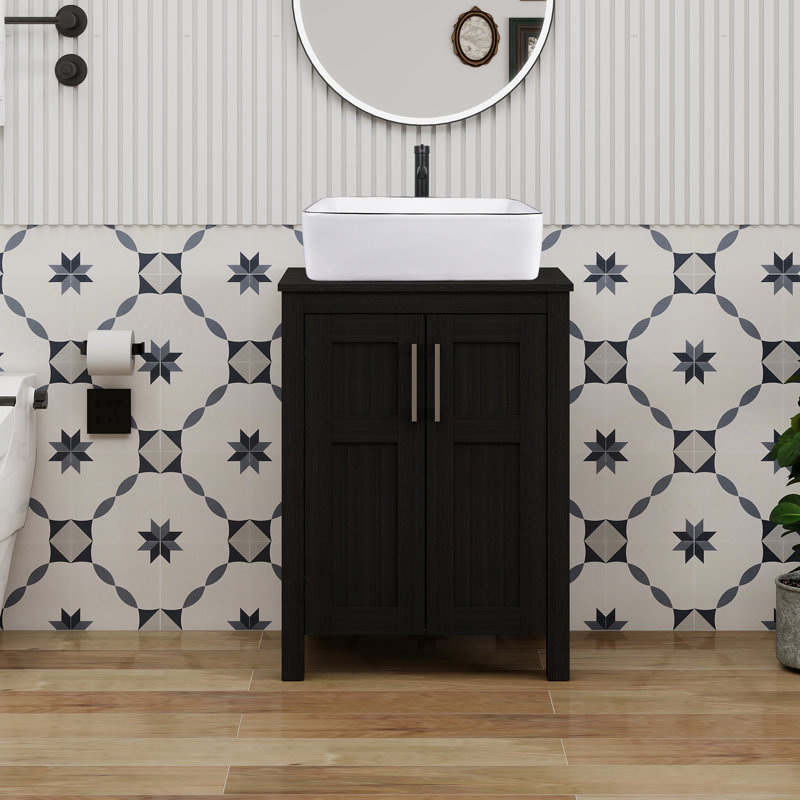 Meuble-lavabo autoportant simple de 24 po avec plateau en bois manufacturé Kreutzer, Noir