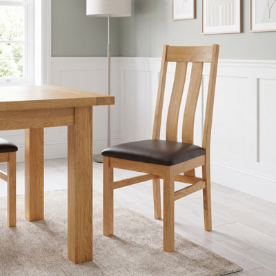 Newbury 50 cm H Upholstered Faux Leather Slat Back Dining Chair in Brown