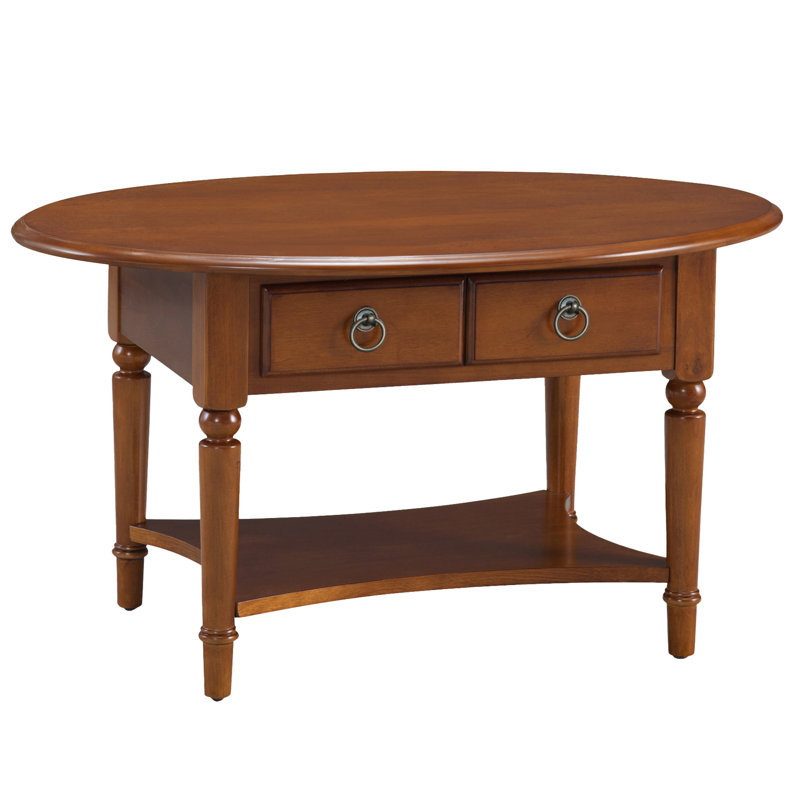 Coastal Solid Wood Oval Coffee Table, Rich Pecan