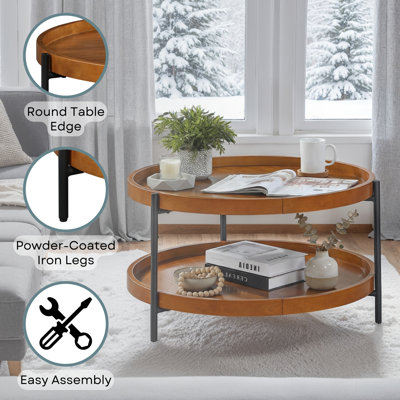 Leroy Round Coffee Table with Shelf