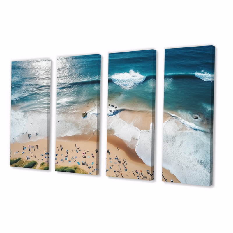 Plage, vue aérienne, majestueux IV - plage et océan, art mural 4 pièces pour le salon, H 28 po x l 48 po