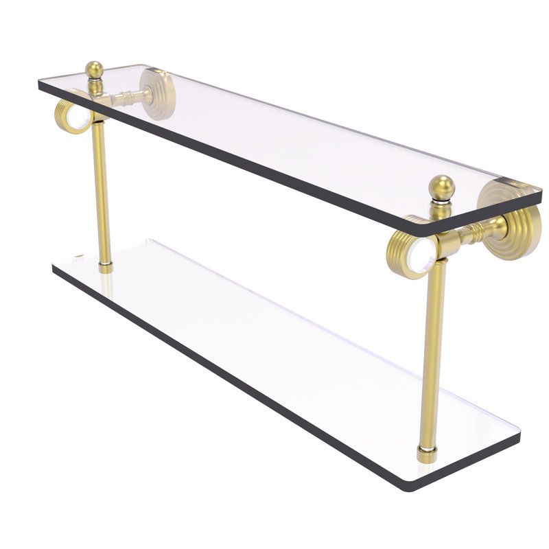 Jarrell 2 Piece Glass Tiered Shelf, Satin Brass, 5.12" H x 22" W x 9.3" D