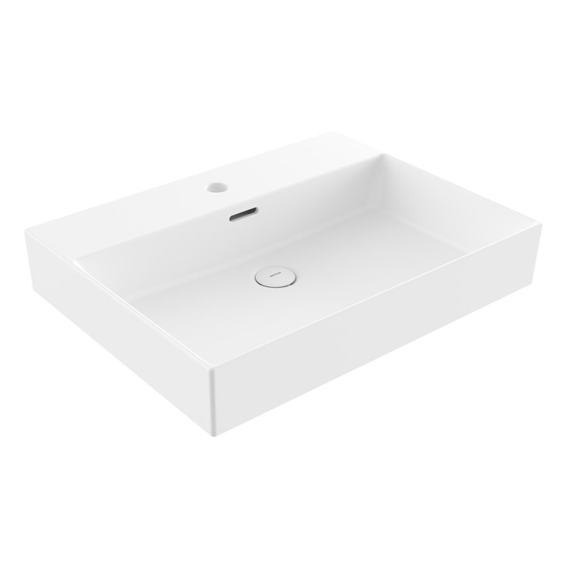 Milano Countertop / Wall Mounted Basin - 1TH, 14.5cm H x 61.5cm L x 46.5cm W, Matte White