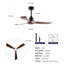 Ventilateur de plafond moderne de 52 pouces avec moteur à courant continu réversible à télécommande 3 pales à intensité variable 3 couleurs