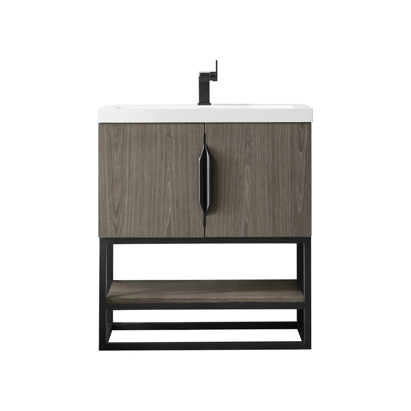 Meuble-lavabo simple l 31,5 po Keven, Gris cendré, Noir mat