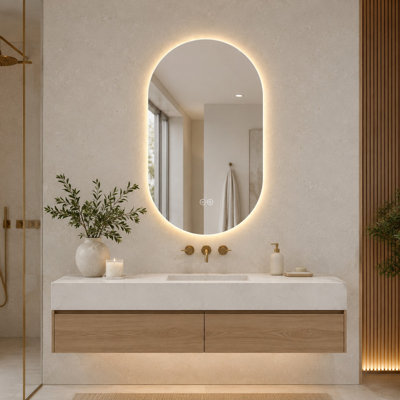 Miroir de salle de bain arqué à DEL avec contrôle tactile et fonction antibuée