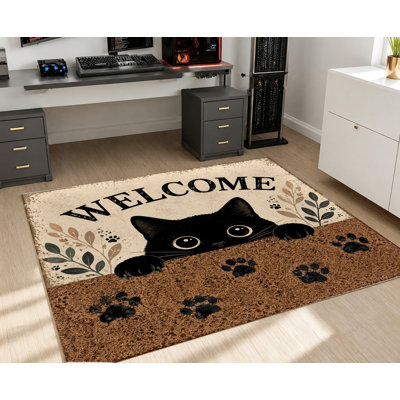 Tapis de sol décoratif en velours antidérapant avec motif de pattes de chaton mignon, idéal pour l'entrée, la terrasse, le salon, la cuisine ou un appartement.