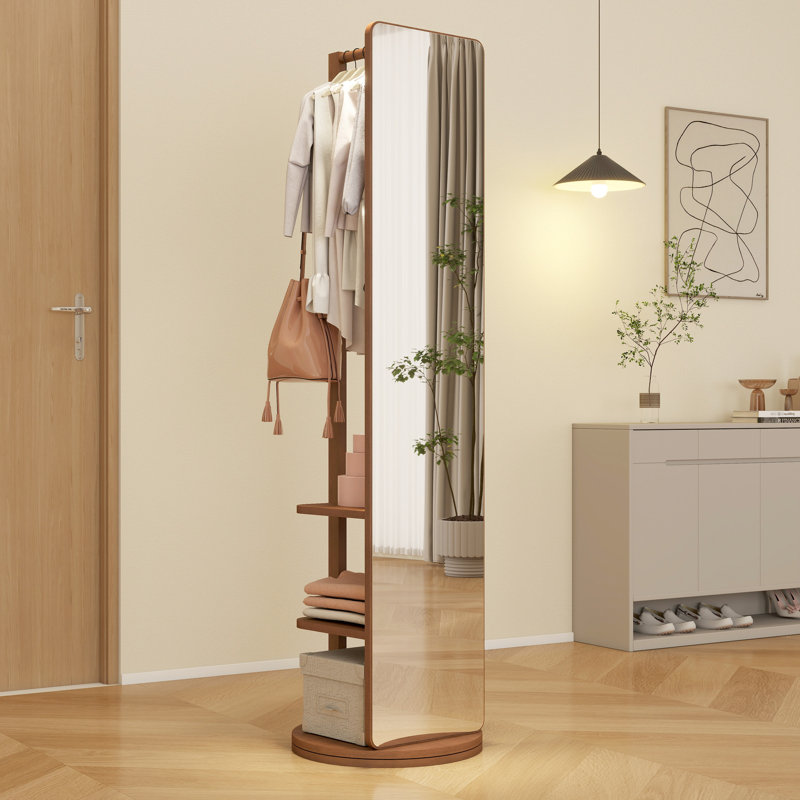 Miroir complet en noyer de 65,7 po x 17,7 po, fait de bois massif, de caoutchouc et de verre, ornement de chambre à coucher / salon, miroir de produit peu encombrant avec base, finition, largeur de verre de 13,7 po, accessoire, conception d'optimisation