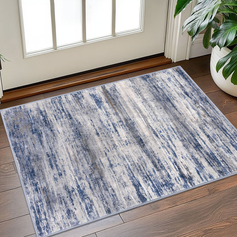 Machine Washable Area Rugs for Entryway 2x3 Non-Slip Soft Throw Rugs Blue/Gray Small Area Rugs Indoor Rugs for Kitchen Bedside Entrance 