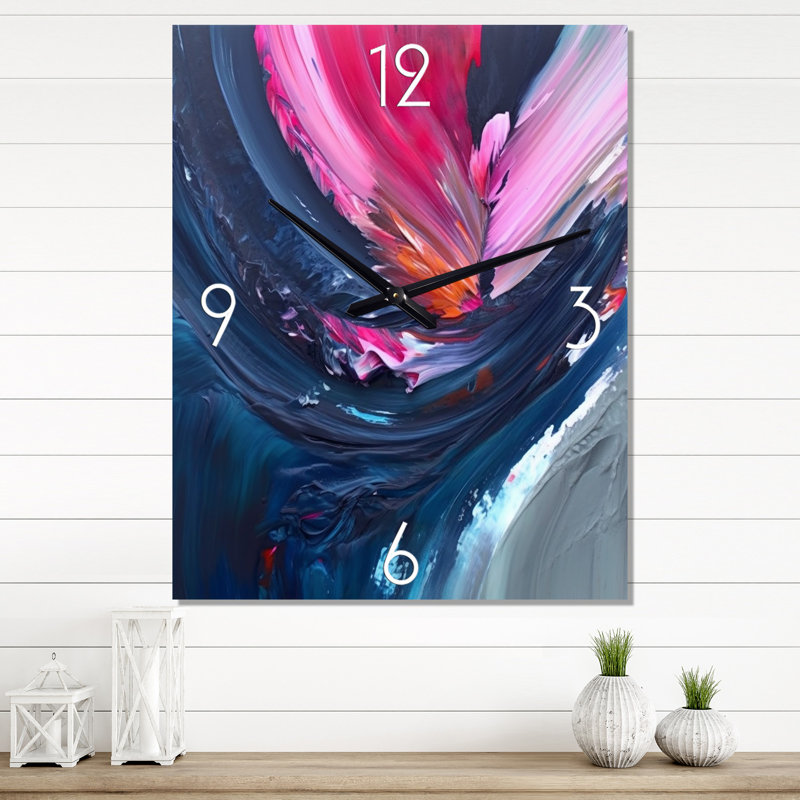 Horloge murale moderne abstraite bleue et rose, H 32 po x l 24 po x P 1 po