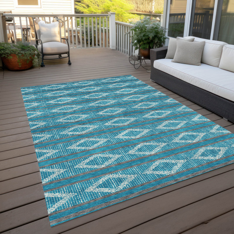 Tapis bleu sarcelle lavable intérieur / extérieur Lume , 10 pi x 14 pi