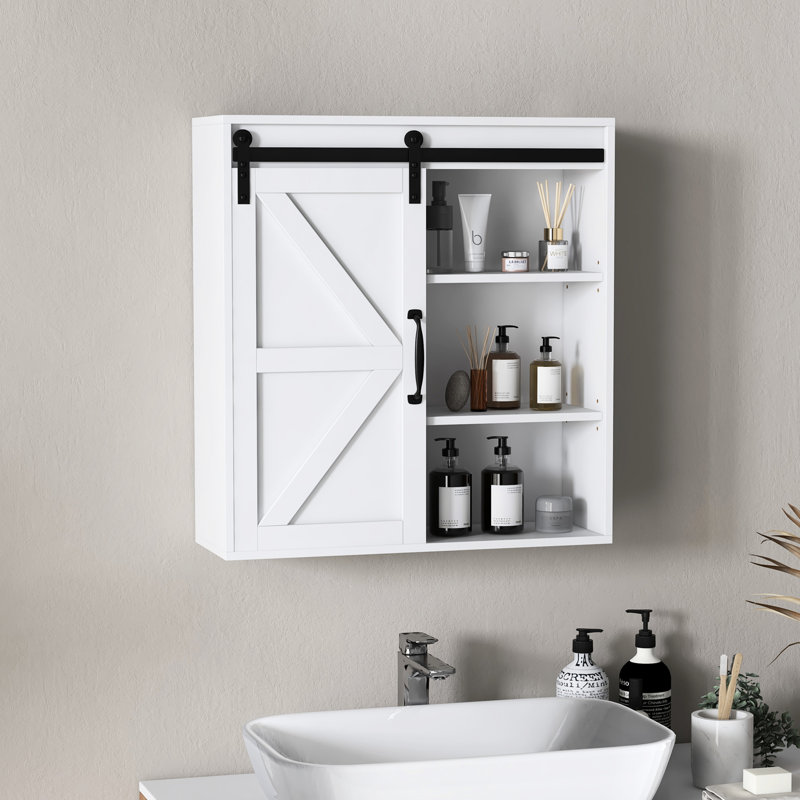 White Over Toilet Shelf With Adjustable Shelf, Space Saver Cabinet Bathroom Sliding Door And Storage Shelves,