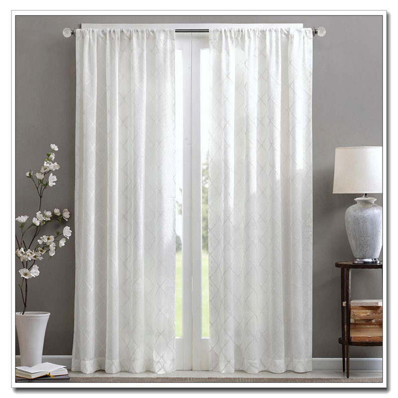 Diamond Sheer Window Curtain Panel(Only 1 Pc Panel), White, 1" W x 84" L