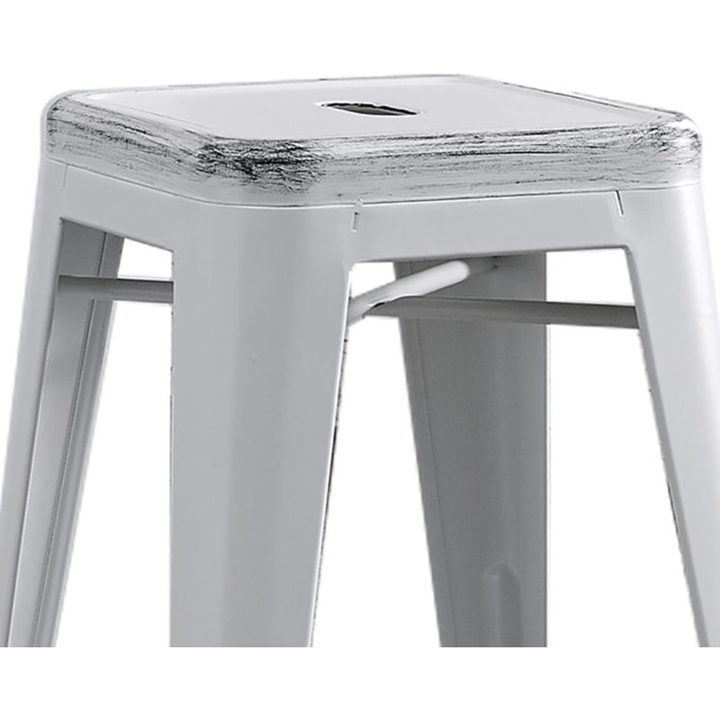 Tabourets de bar sans dossier, légers, industriels, contemporains, rustiques, rétro, côtiers, en métal, sans dossier et 4 pieds (ensemble de 2) (siège de 24 po, blanc vieilli)