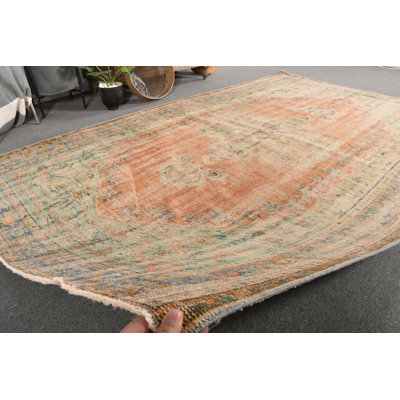 Tapis turc Oushak fabriqué à la main pour le salon - Tapis orange antique avec décor artistique orange / vert