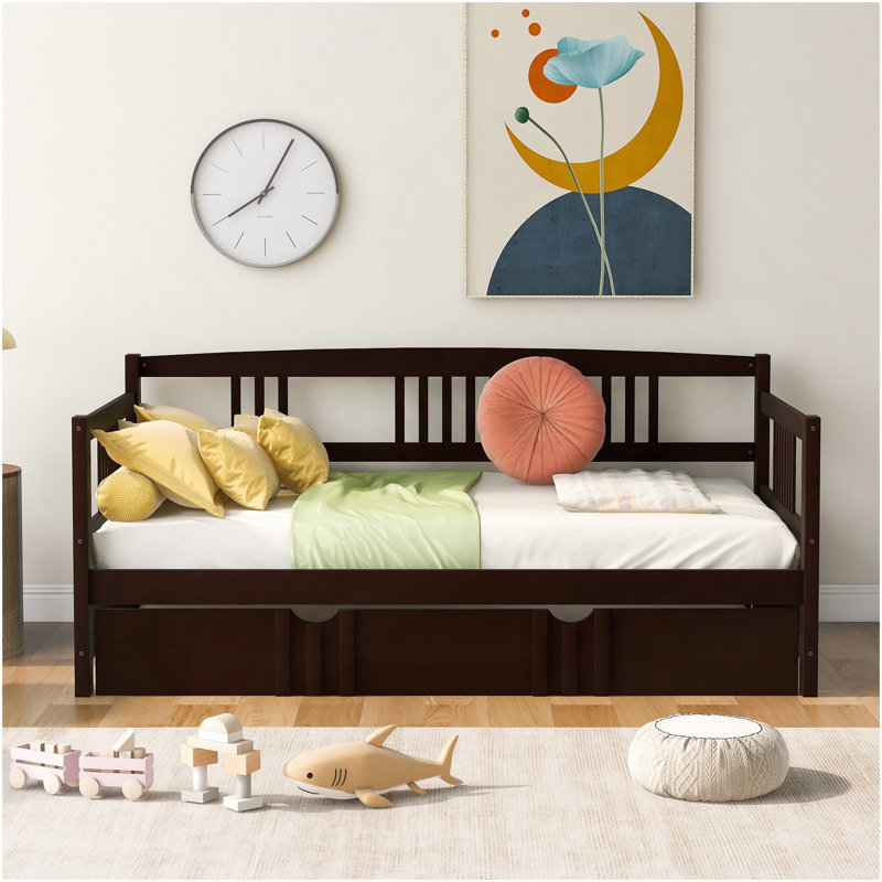 Lit de jour simple en bois avec lit gigogne simple, blanc, Blanc